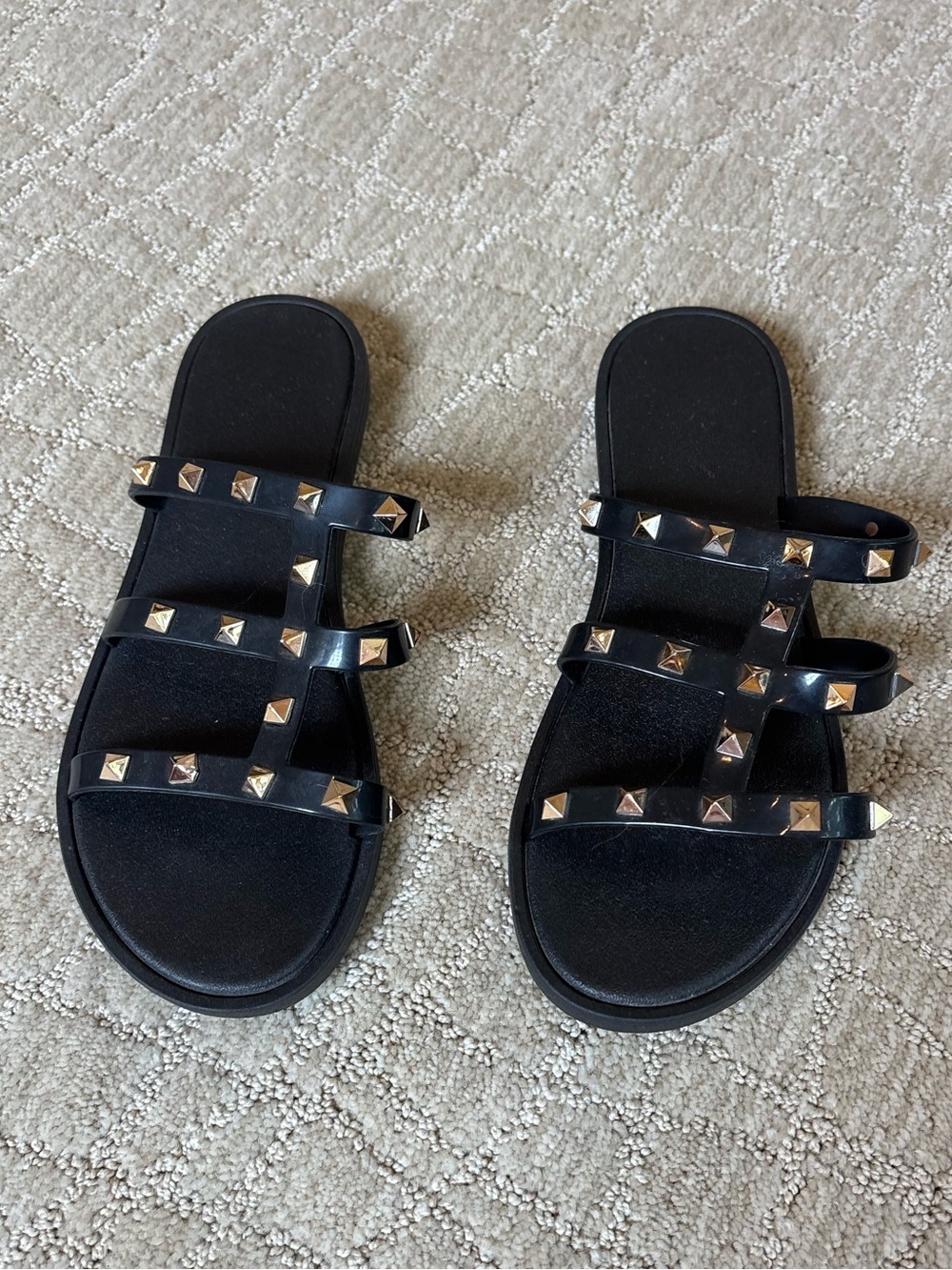 Black Studded Slide Jelly Sandals